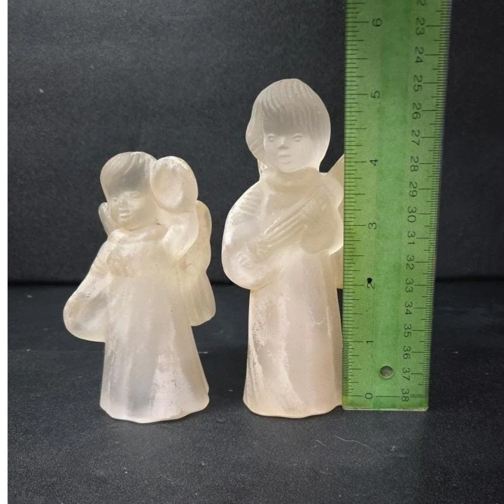 Frosted Glass Angel Candleholders, Set of 2, Vtg Candlestick Holders, Sculptures